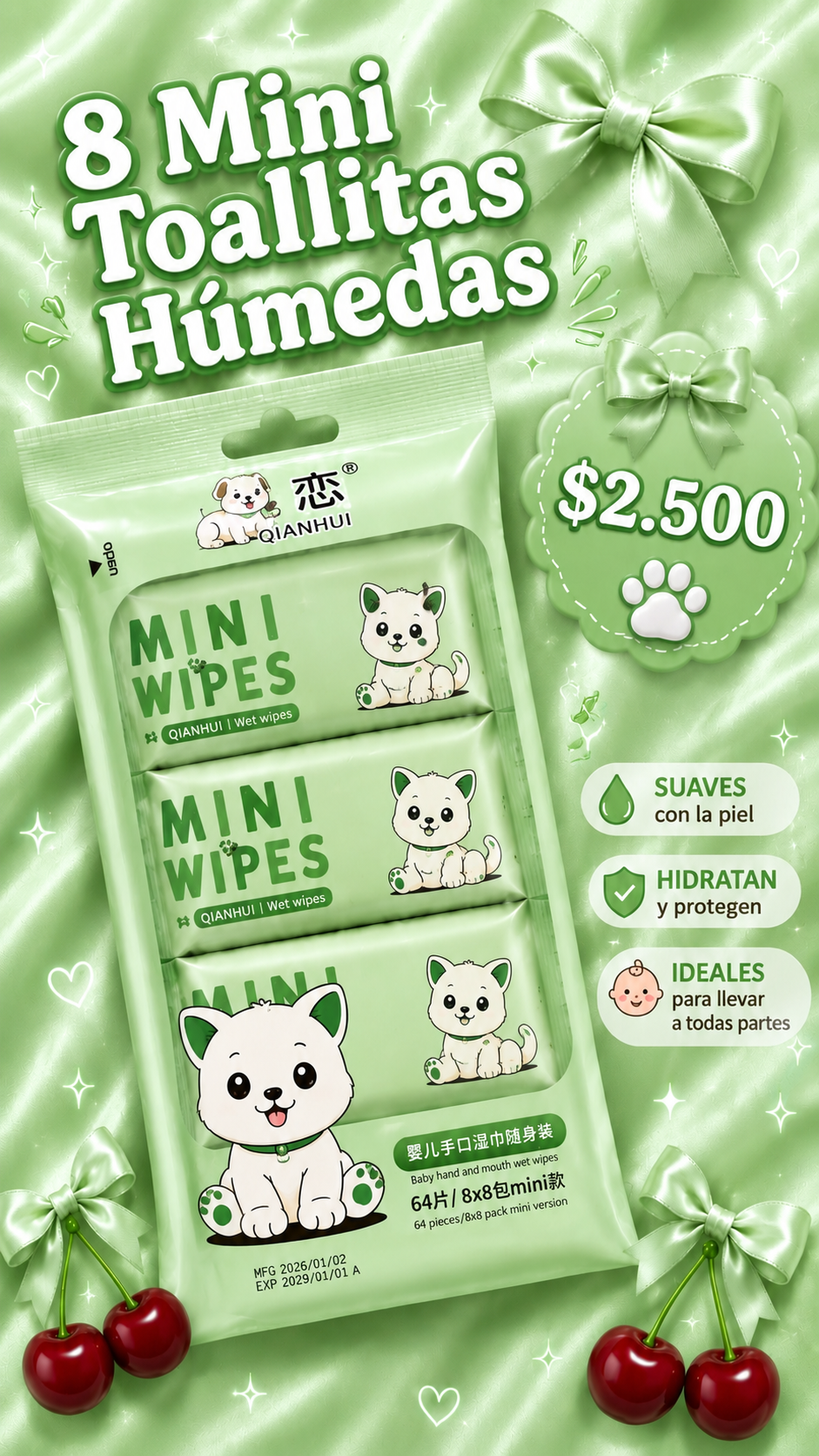 8 mini Toallallitas húmeda